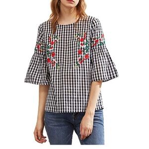 Florens Gingham Embroidered Top